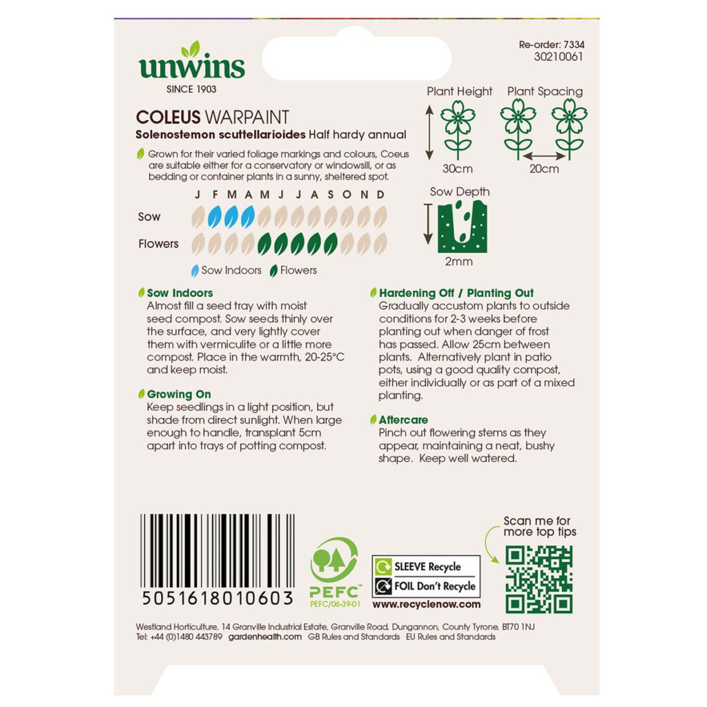 Unwins Coleus Warpaint Seeds 5051618010603 2